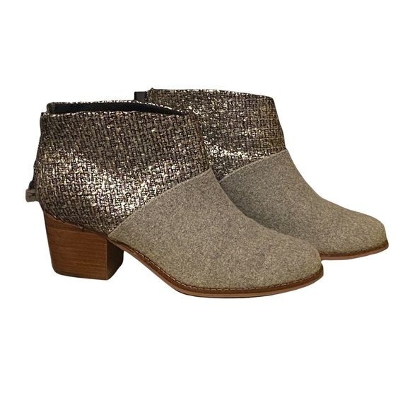 Toms ‘Leila’ Grey Felt Metallic Boucle Ankle Boots - Picture 1 of 9